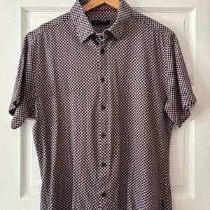 hörst Men's Geometric Patterned Short Sleeve Button up Shirt cotton jersey knit